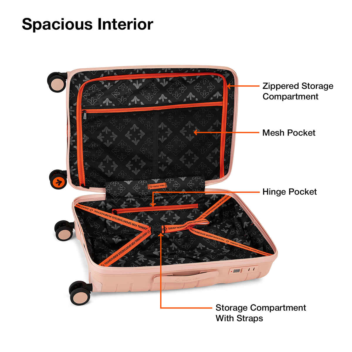 Nasher Miles Paris Check-In Hard Sided Polypropylene 24 Inch|65 cm Trolley Bag - Peach