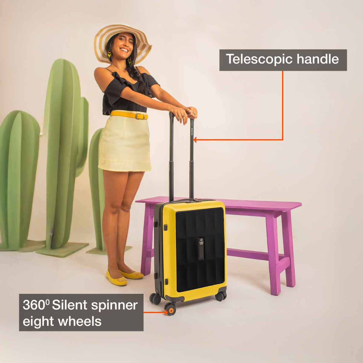 Nasher Miles Zanzibar Cabin Hard Side Polypropylene 20 Inch-55 cm Trolley Bag (Black Yellow)