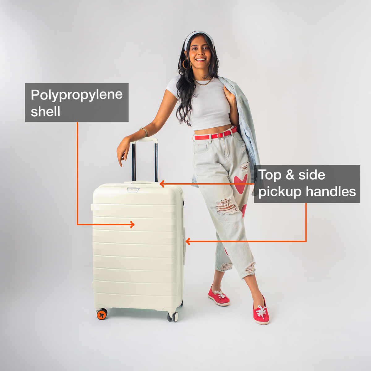 Nasher Miles Vienna Check-In Hardside Polypropylene 24 Inch-65 cm Trolley Bag- Cream