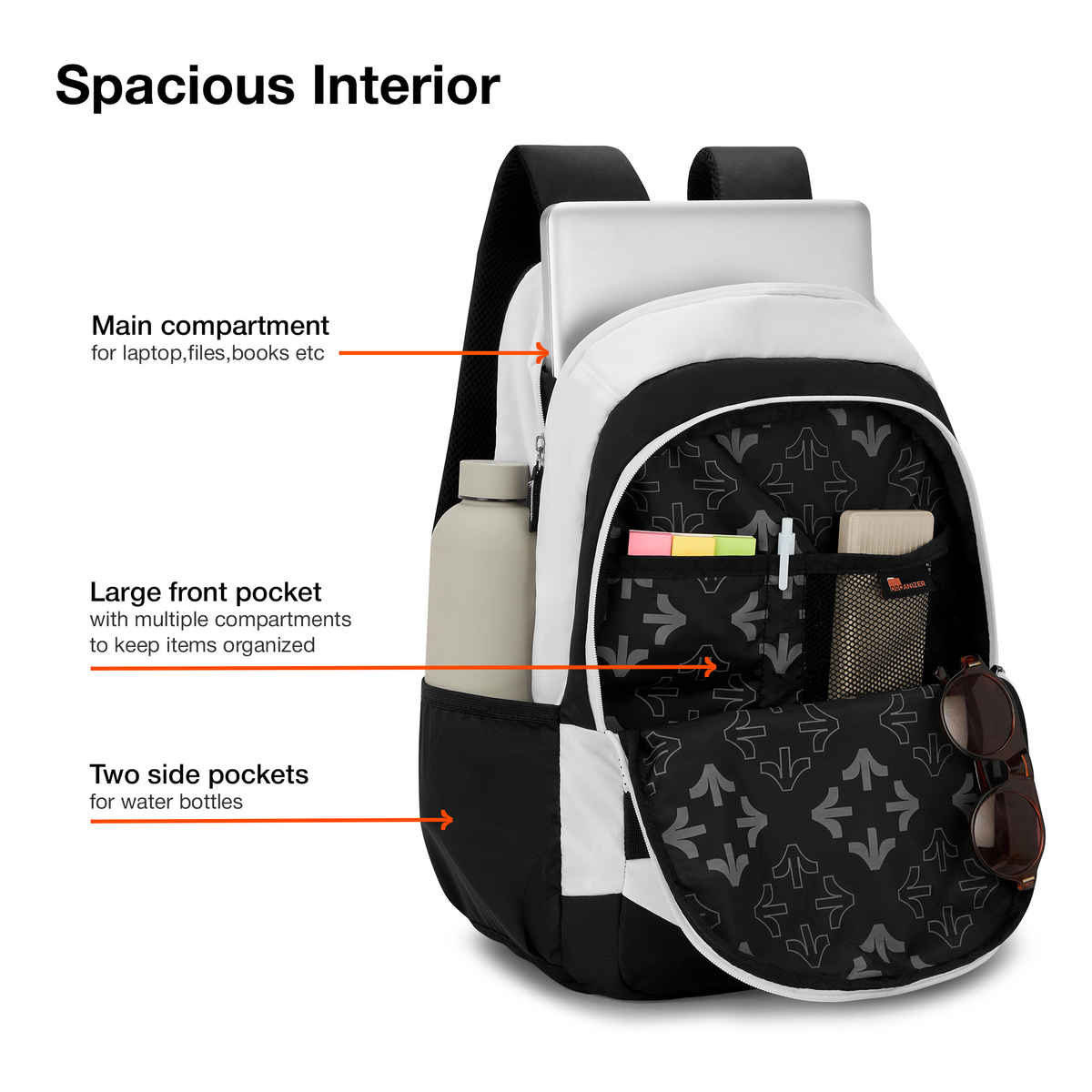 Nasher Miles Technology Polyester Laptop Backpack with Raincover & Front Organiser | White - 31 L