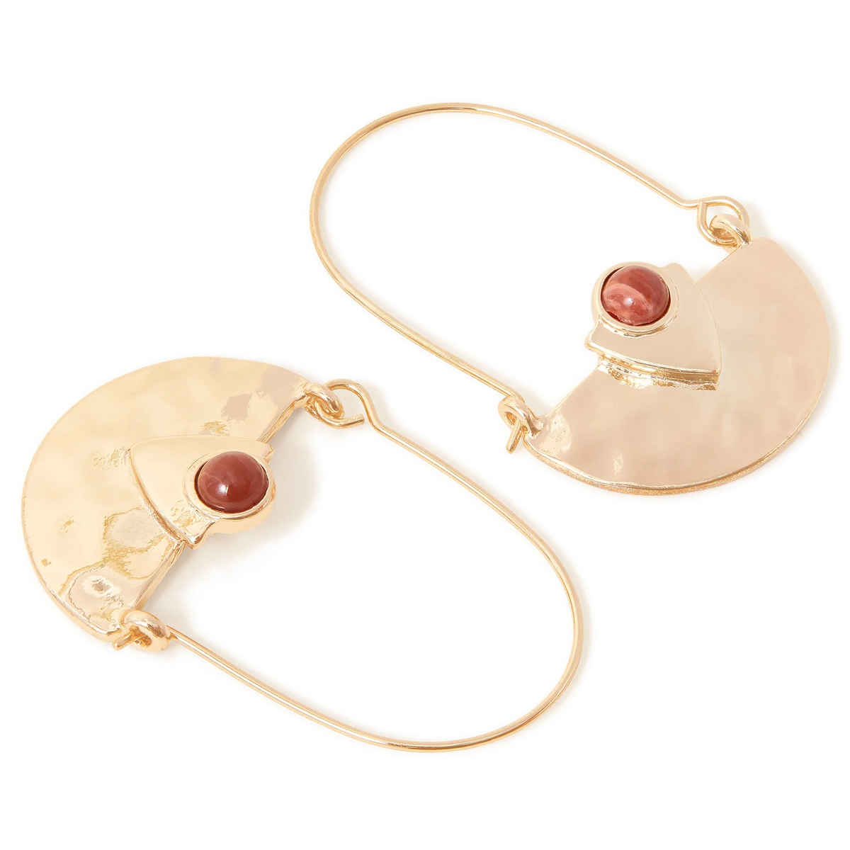 Accessorize London Women's Hammered Semi Circle Stone Earrings - Gold