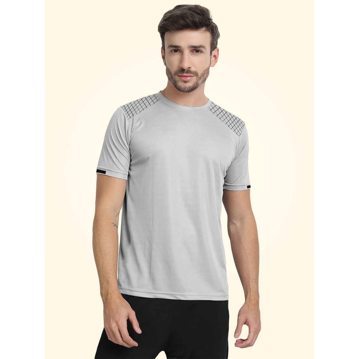 FTX Men s Solid Round Neck Polyester Half Sleeve Casual T-shirt | Light Grey | XL
