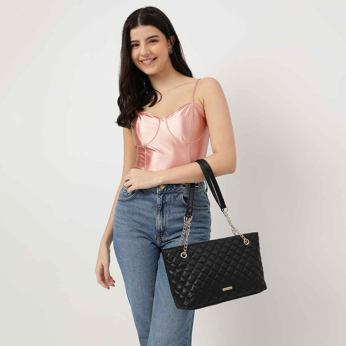 Fastrack PU Structured Quilted Tote Bag for Women | Black