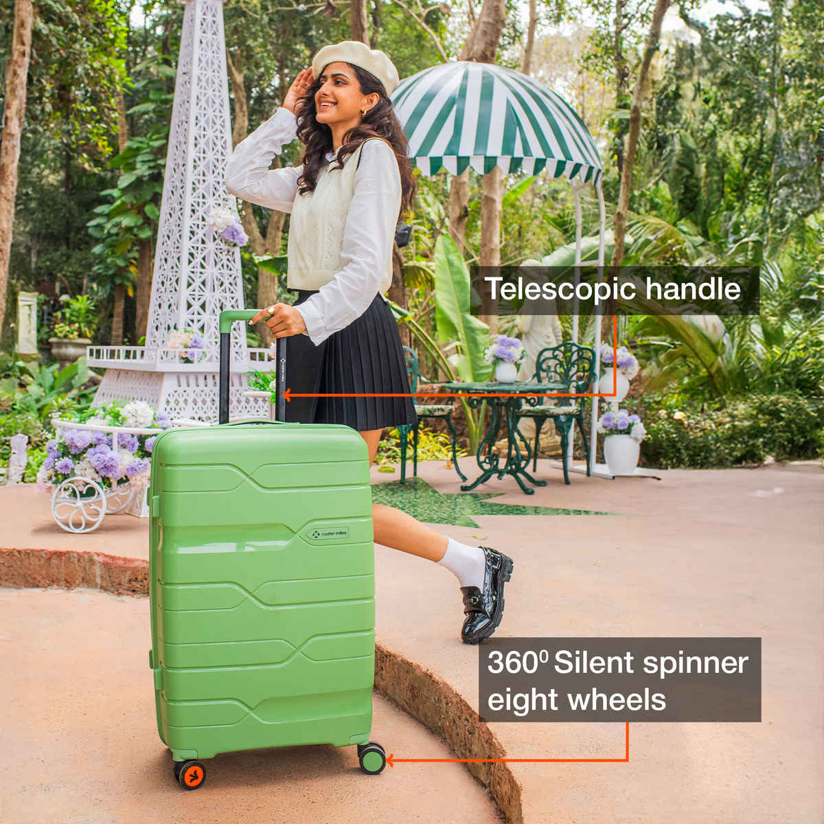 Nasher Miles Paris Check-In Hard Sided Polypropylene- 24 Inch - 65 cm Trolley Bag- Avacado Green