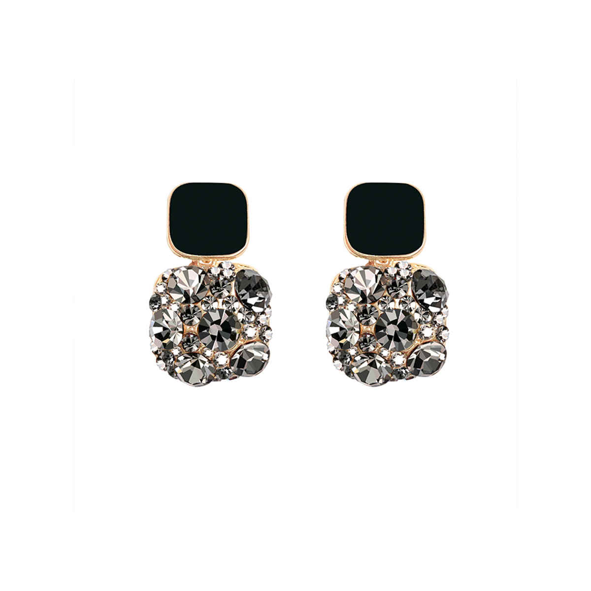 Yellow Chimes Black Stone Studded Geometric Drop Earrings for Women