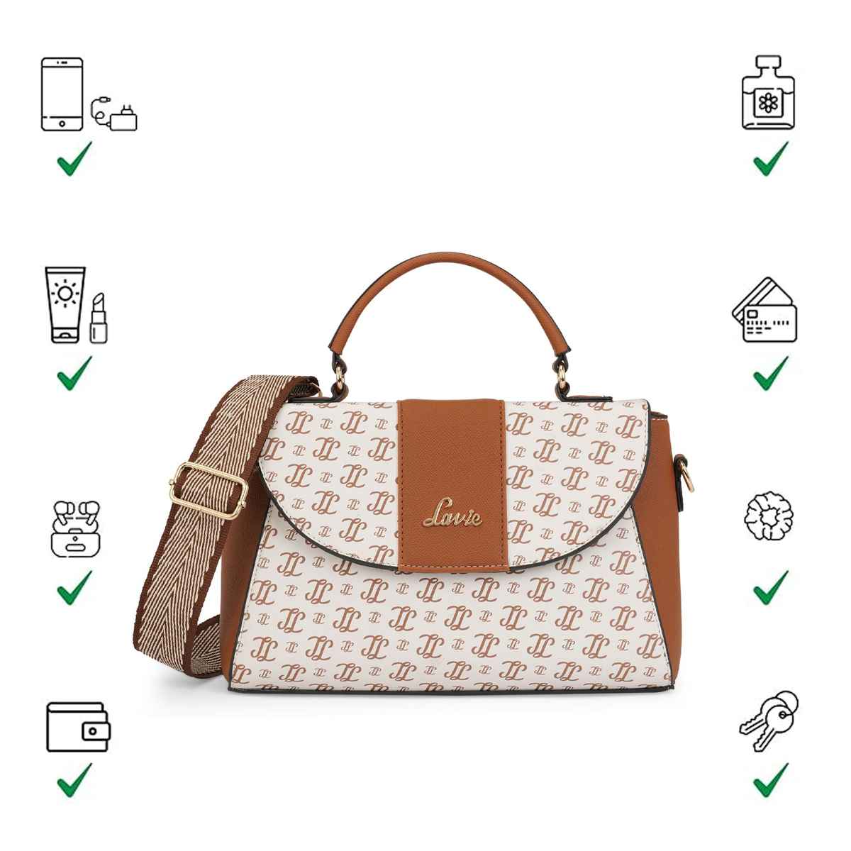 Lavie Women's Mono LL Becky Flap Satchel Handbag | Offwhite