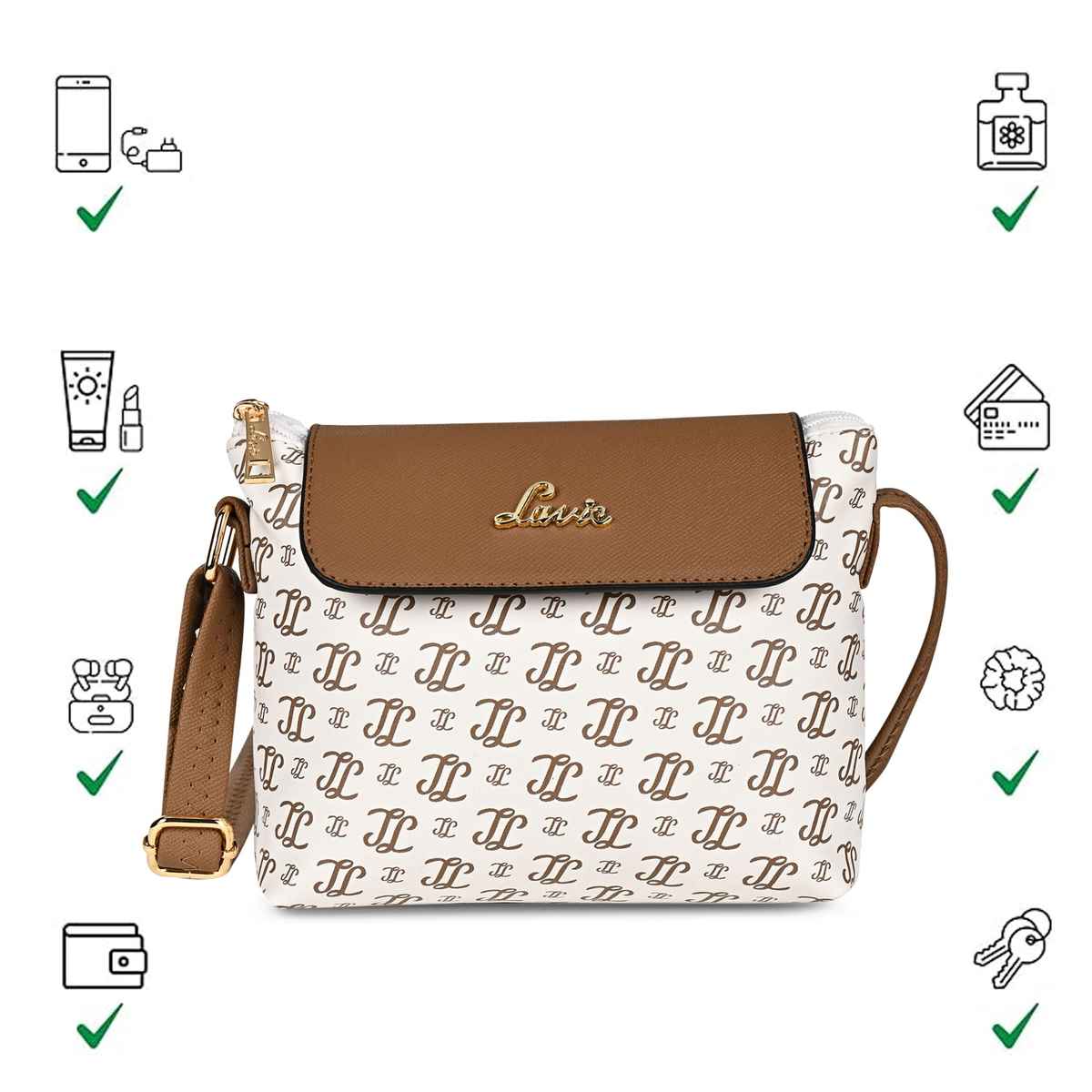 Lavie Women's Mono Ll Rio Flap Crossbody Sling Bag | Ladies Purse Handbag | Off White