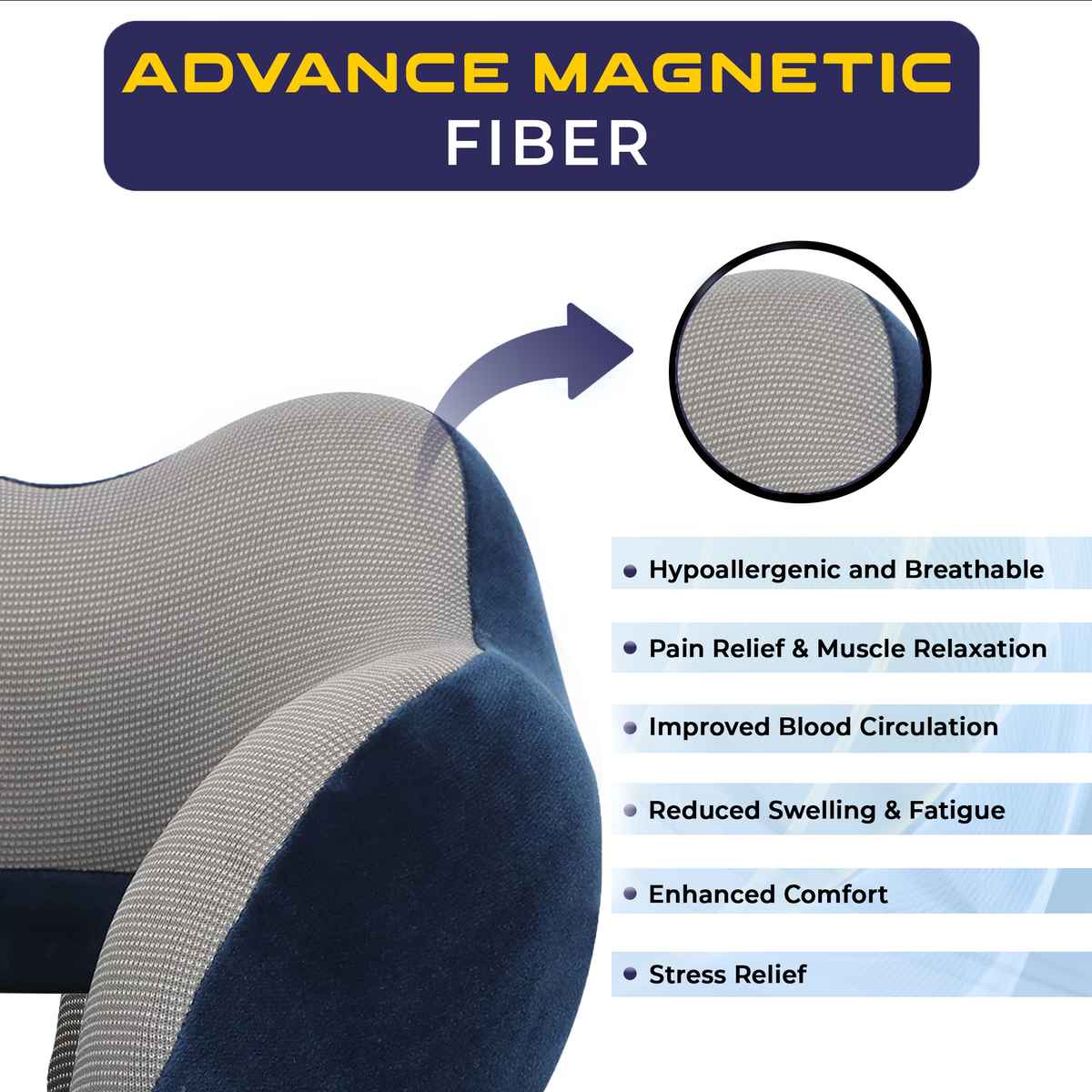 Billebon Cool Gel Travel Neck Pillow with Magnetic Fabric & Washable Cover | Navy Blue