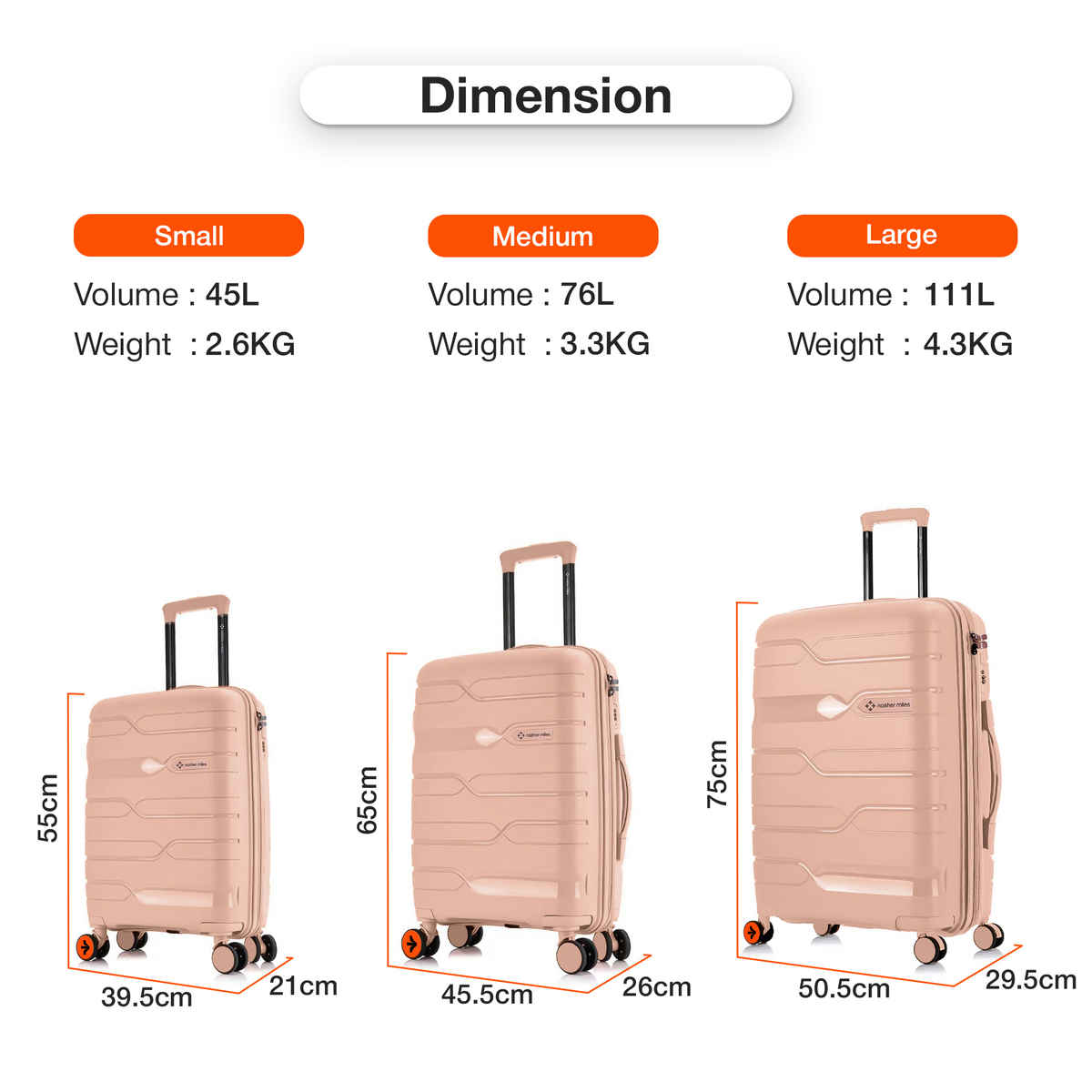 Nasher Miles Paris Check-In Hard Sided Polypropylene 24 Inch|65 cm Trolley Bag - Peach