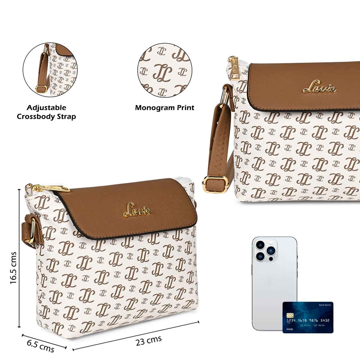 Lavie Women's Mono Ll Rio Flap Crossbody Sling Bag | Ladies Purse Handbag | Off White