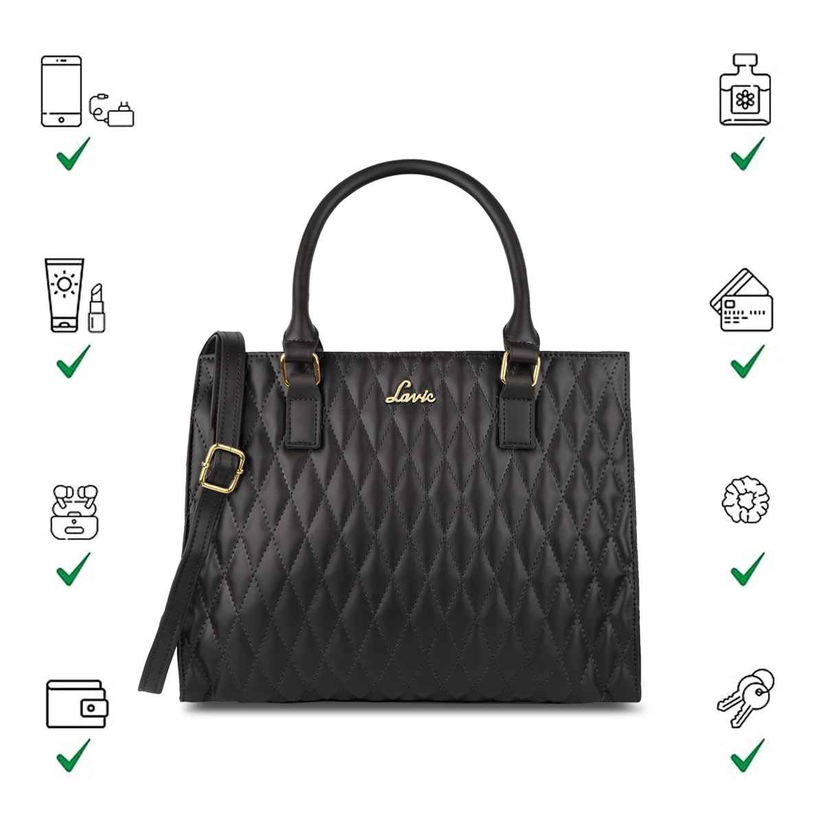 Lavie Womens Stitch Shelly Large Satchel Handbag Black