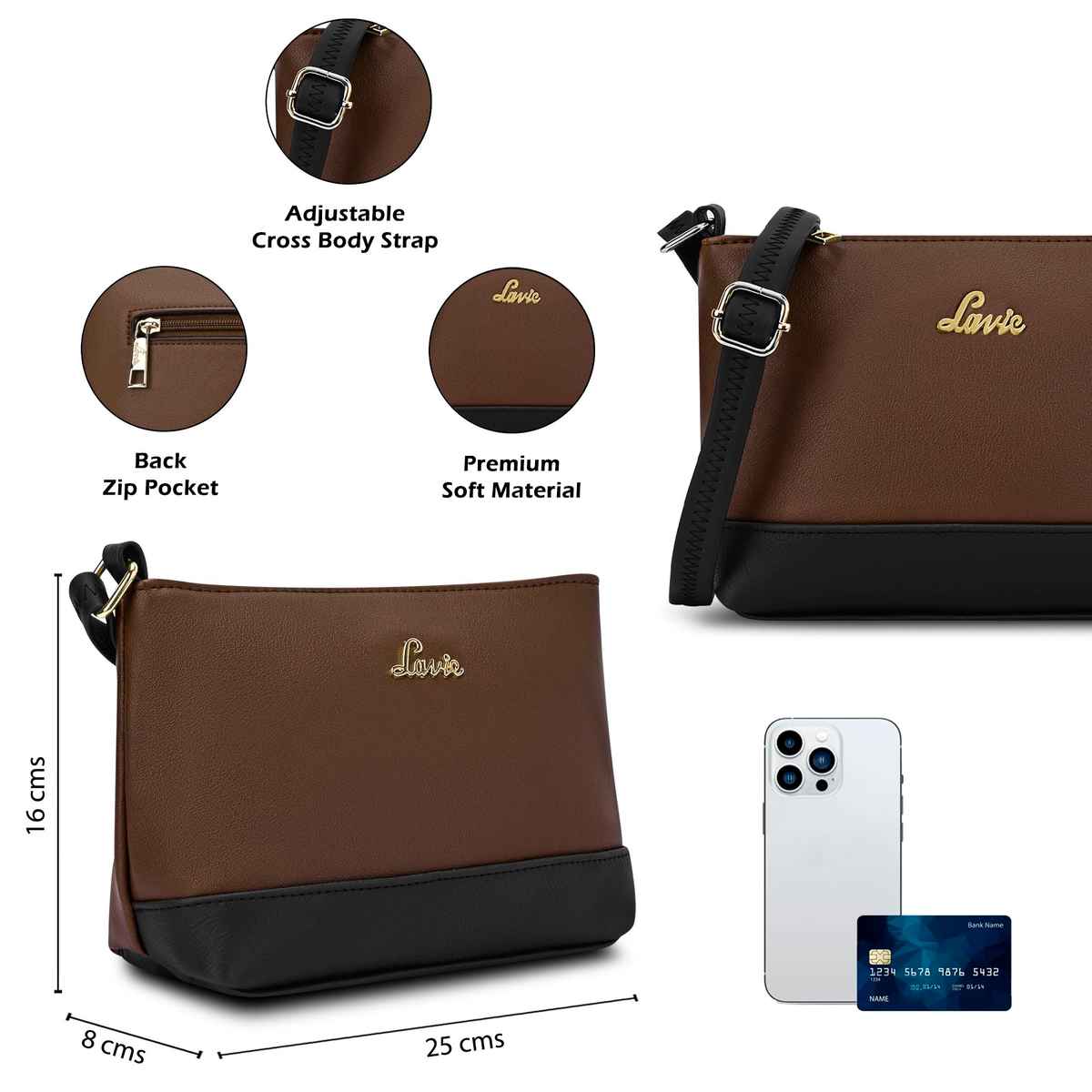 Lavie Women's Taya Cross Body Sling Bag | Ladies Purse Handbag | Brown