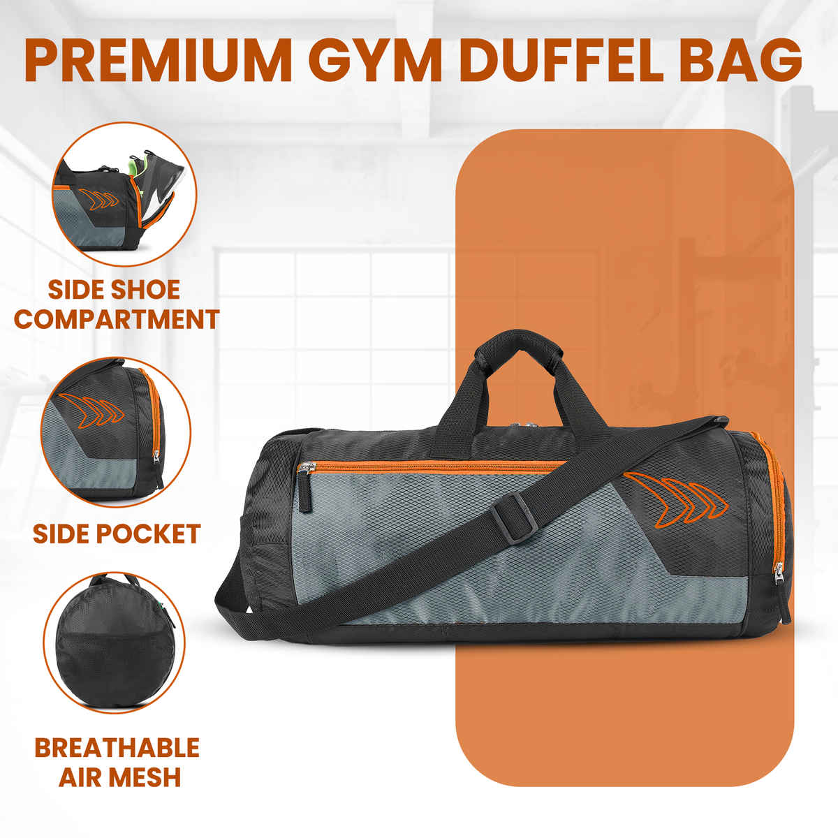 MAYOR Premium Gym Bag with Shoe Compartment | Orange and Black