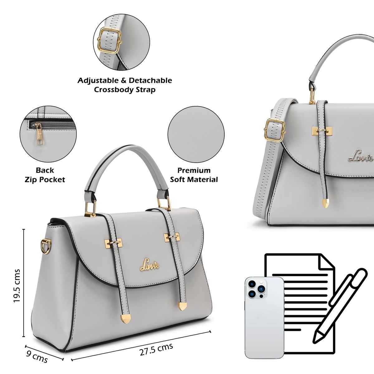 Lavie Women's Beech Flap Satchel Handbag | Ladies Purse | Shoulder Bag | Large | Light Grey
