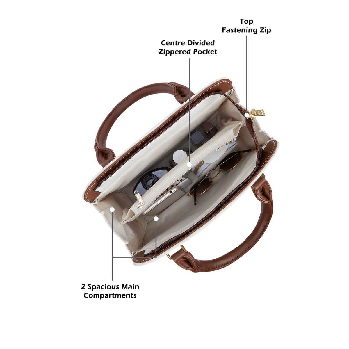 Lavie Womens Quilt Joanna Small Satchel Handbag Off White (1pc) & Pissara By Sukkhi 925 Sterling Silver Cubic Zirconia Finger Ring For Women (1pc) Combo