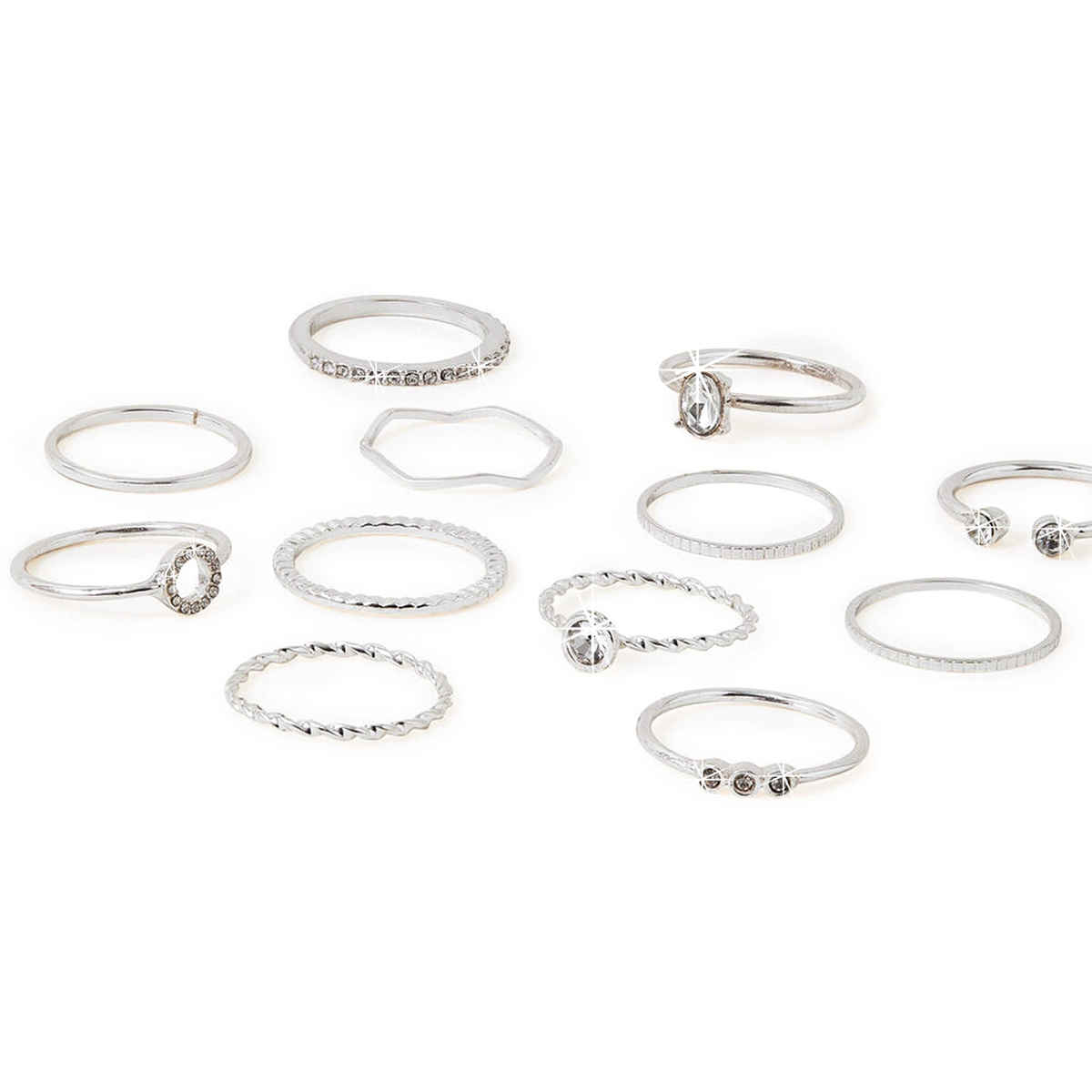 Accessorize London Women Silver Crystal Ring Pack Of 12