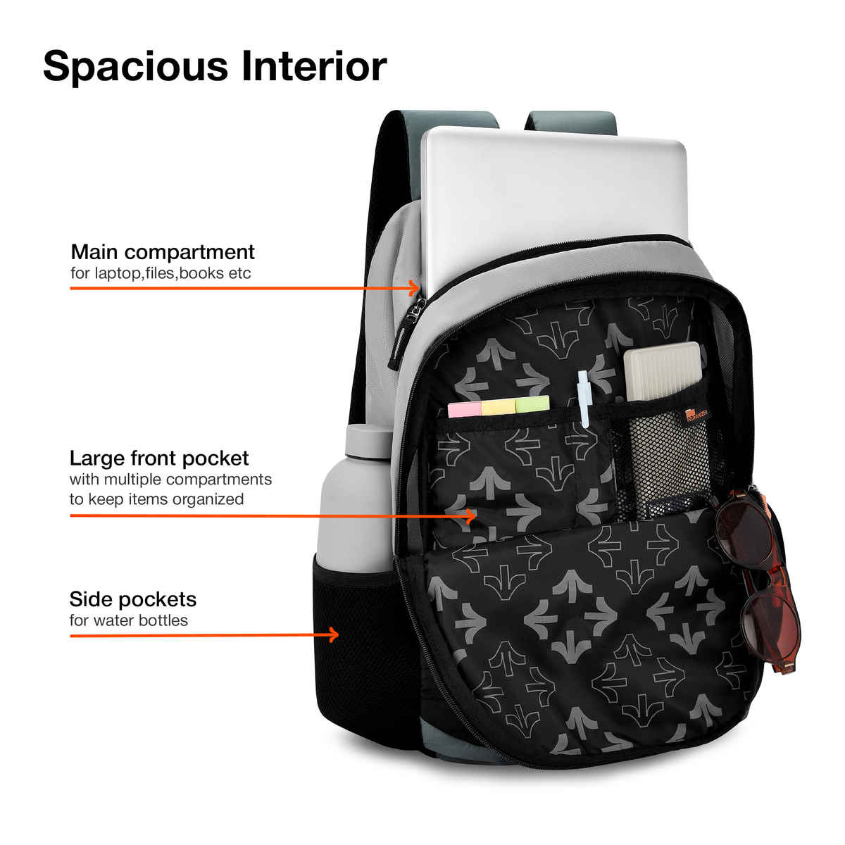 Nasher Miles Backpack for Unisex | Laptop Backpack | Casual Coding | Grey Black - 31L