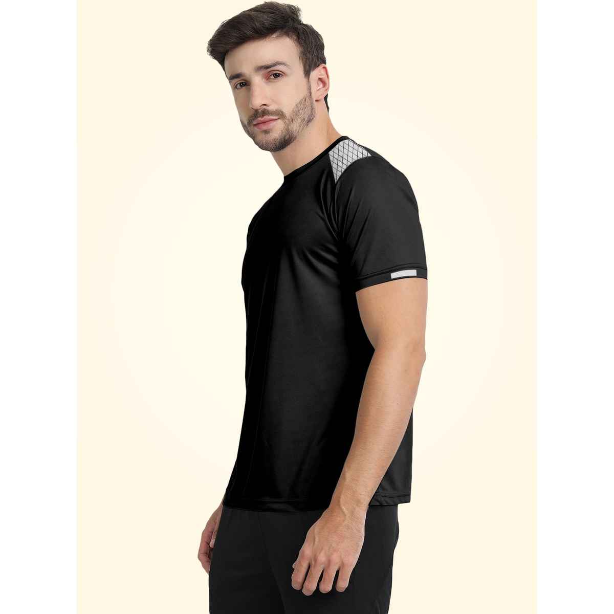 FTX Men s Solid Round Neck Polyester Half Sleeve Casual T-shirt | Black | S