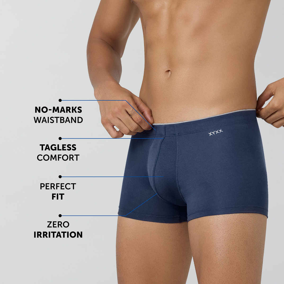 XYXX Men's Uno Modal Solid Trunks Pack of 2, Dress Blue & Black | L