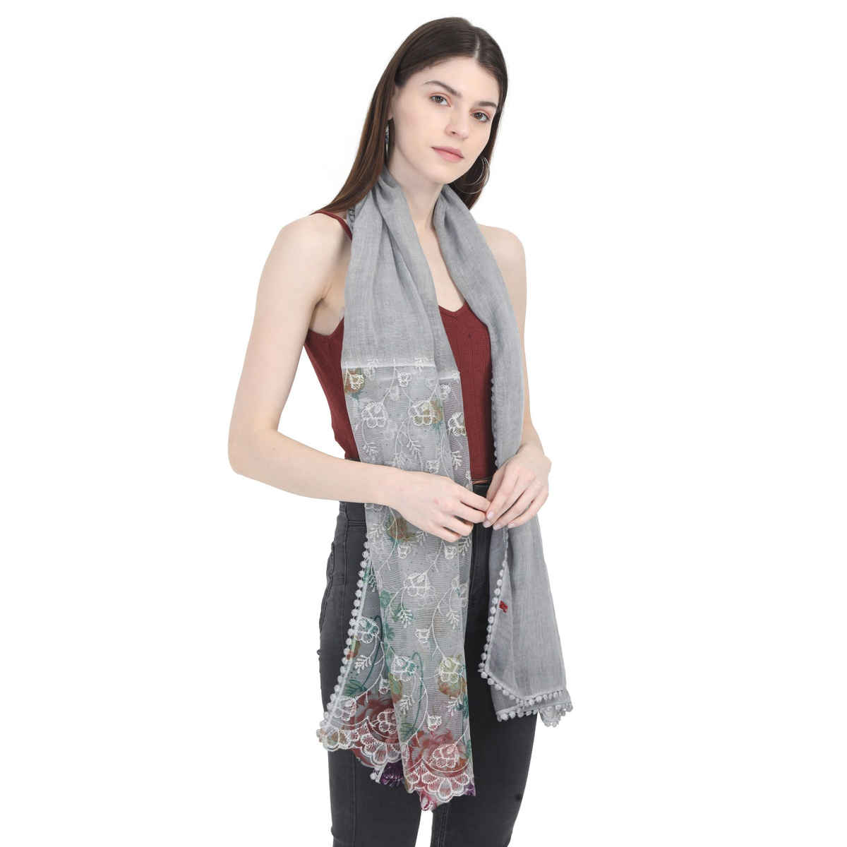 Fabseasons Women's Embroidered Scarf | Grey - One Size