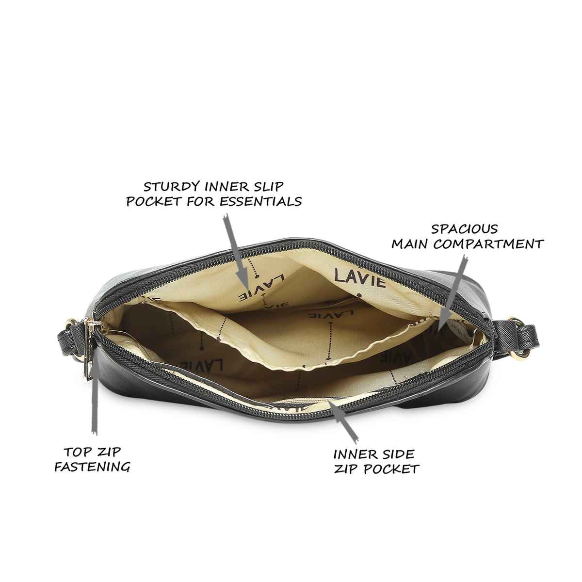 Lavie Women's Csb Synthetic Leather Satchel Bag | Medium | Black