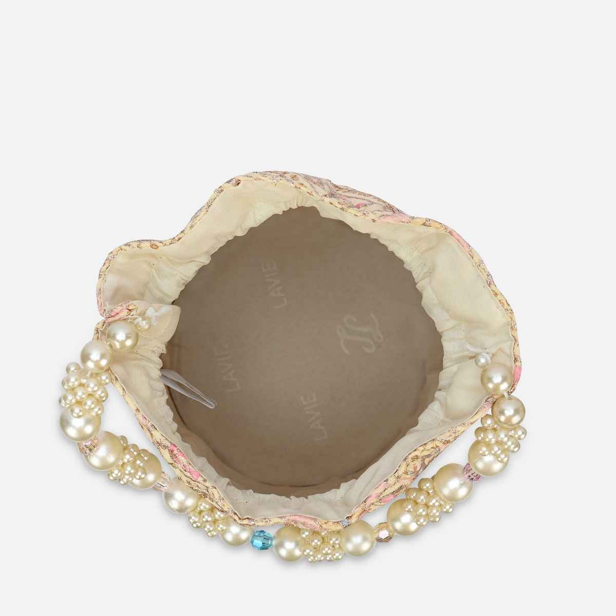 Lavie Women's Sara Structured Potli Bags For Ladies & Girls | Pouche Festive Seasons & Wedding | Medium | Beige
