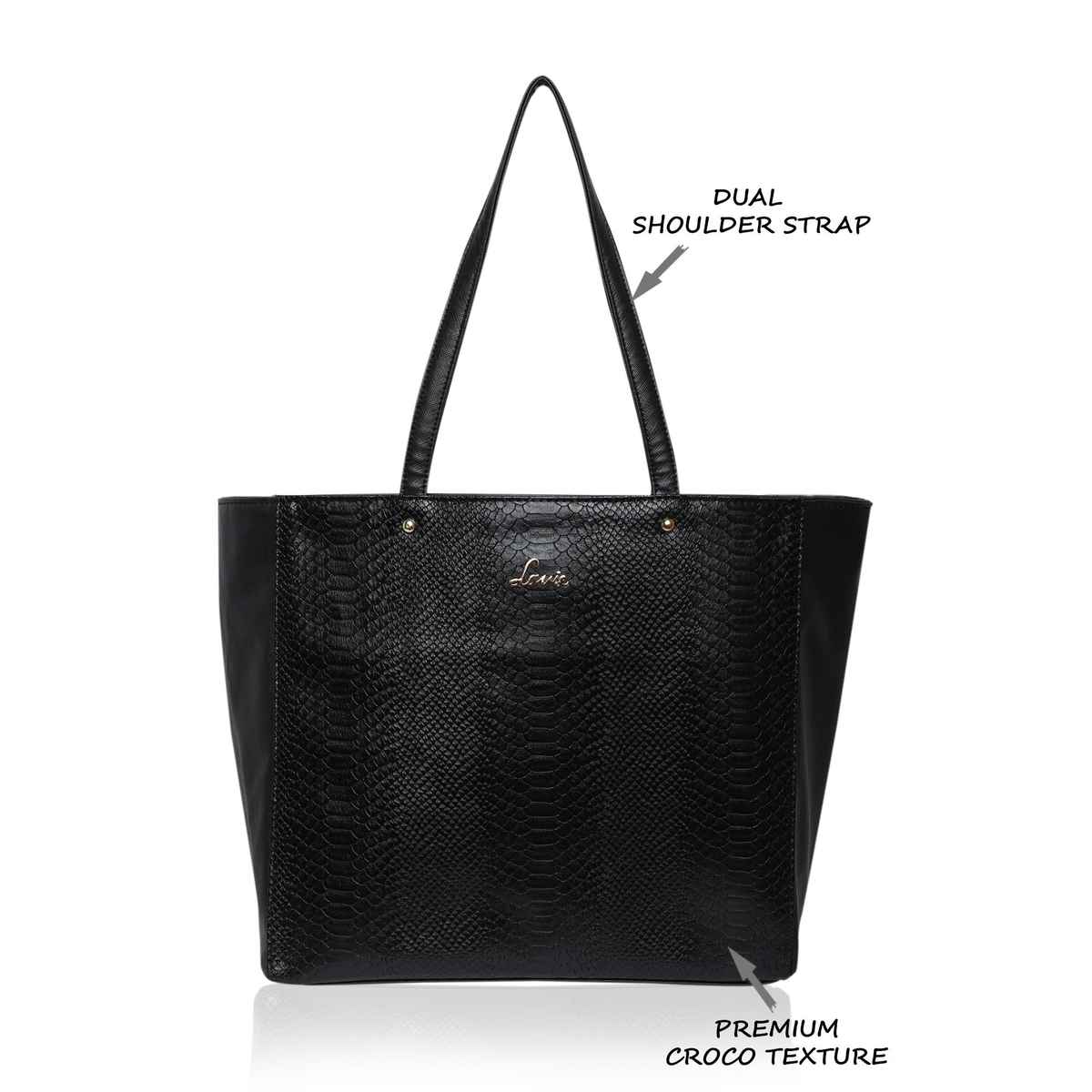 Lavie Women's Croc Nov Tote Handbag | Tote Bag For Work | Ladies purse | Shoulder Bag | Black