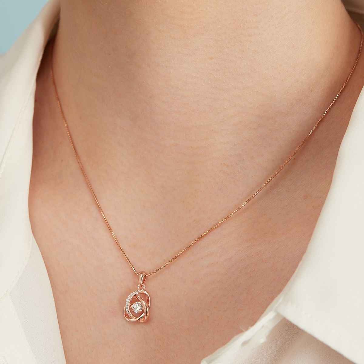 Zavya Floral CZ Rose Gold Plated 925 Sterling Silver Pendant Necklace