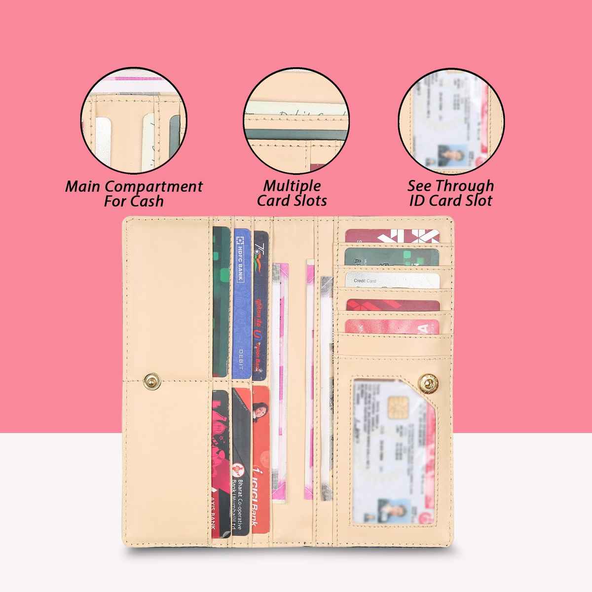 Lavie Herring Safain Women'S Bifold Clutches - Brown (1pc) & Accessorize London Women'S Preppy Sunglasses | Brown (1pc) & Sohi Peach Gold Plated Contemporary Drop Earrings (1pc) Combo