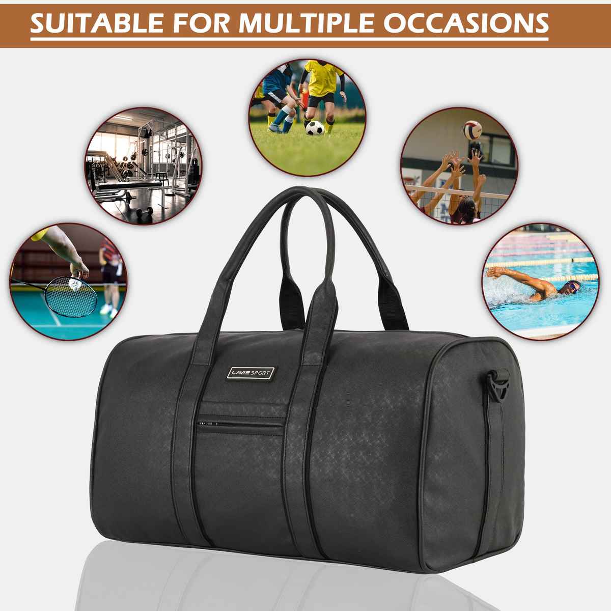 Lavie Sport Unisex Synthetic Leather Duffle Bag | Black | M (46 x 25.2 x 26.5 cm)