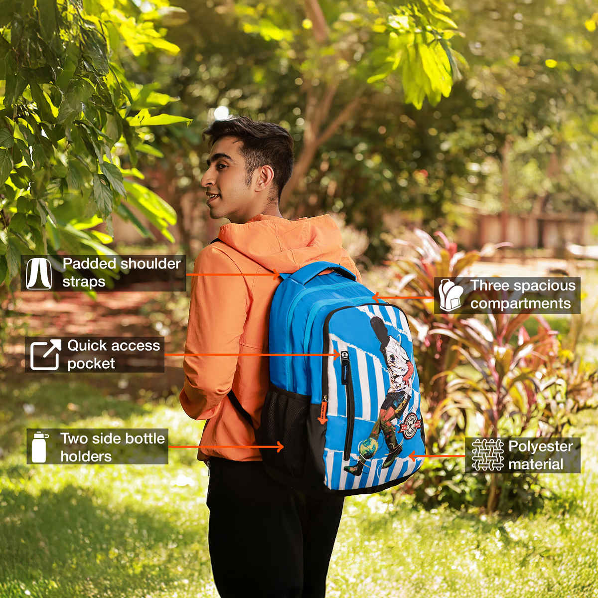 Nasher Miles Football Club Backpack- Unisex- 3 Compartment College Bag- Blue- 45L