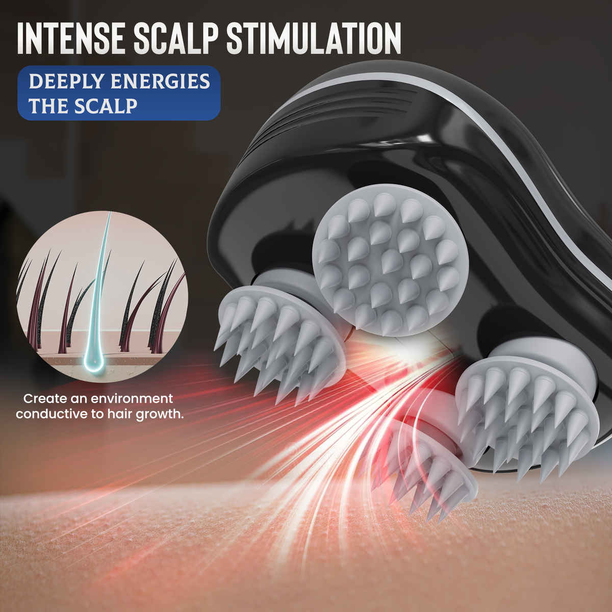Sicaro RP202 Relax Pro Rechargeable Scalp and Body Massager | 360 Degree Deep Massage Bristles | Black