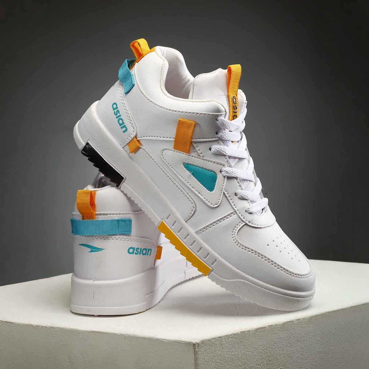 Asian Tarzan-11 Men High Top Sneakers White-Mustard (UK-7)