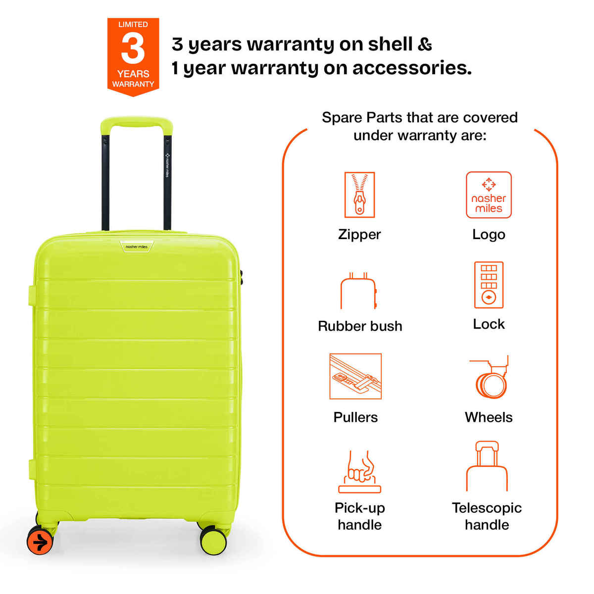 Nasher Miles Vienna Check-In Hard Sided Polypropylene 24 Inch|65 cm Trolley Bag - Neon Lime