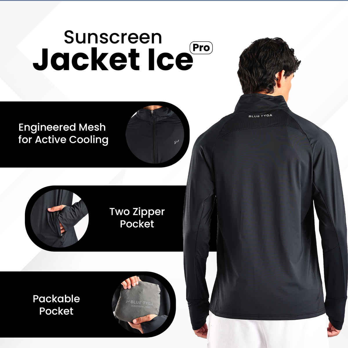 Blue Tyga Men's Sunscreen Jacket | SJE0005 | Black - M