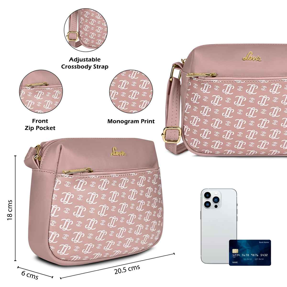 Lavie Women's Mono Ll Farah Crossbody Sling Bag | Ladies Purse Handbag | Pink