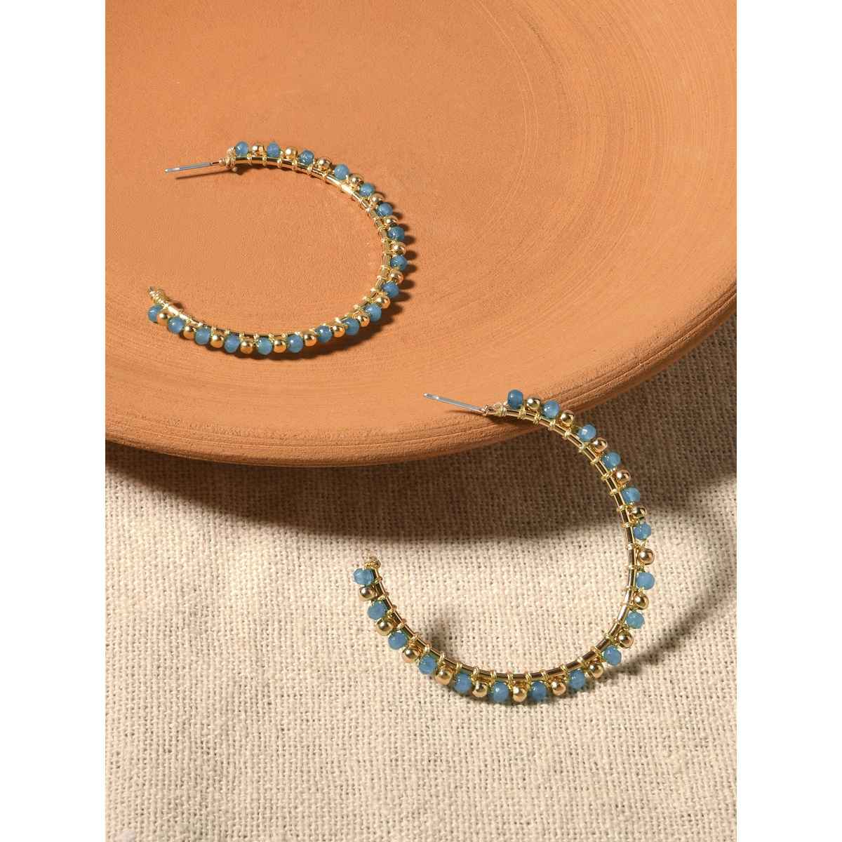 Accessorize London Women's Turquoise Woven Beaded Hoop Earrings - Turquoise