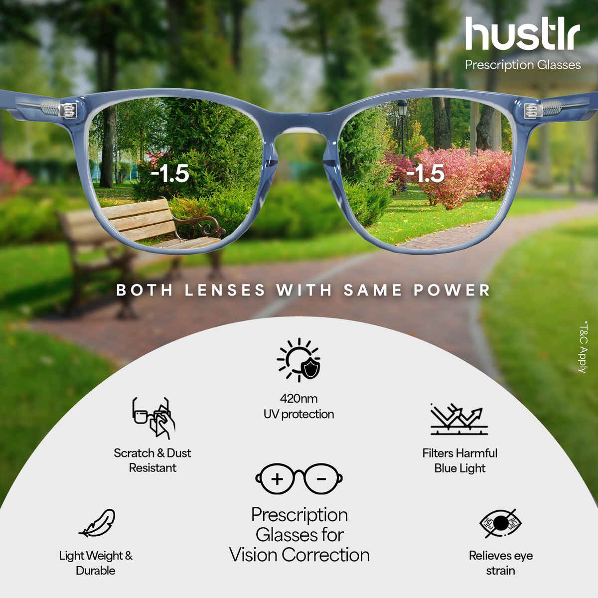 Hustlr Power by Lenskart Unisex TR90 Computer Glasses | Blue Sky - M