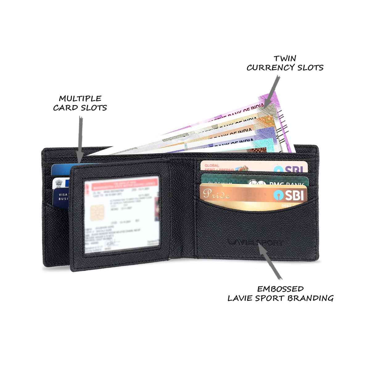 Lavie Sport Men's Solid Artificial Leather Bi-Fold Wallet | Black - Free Size