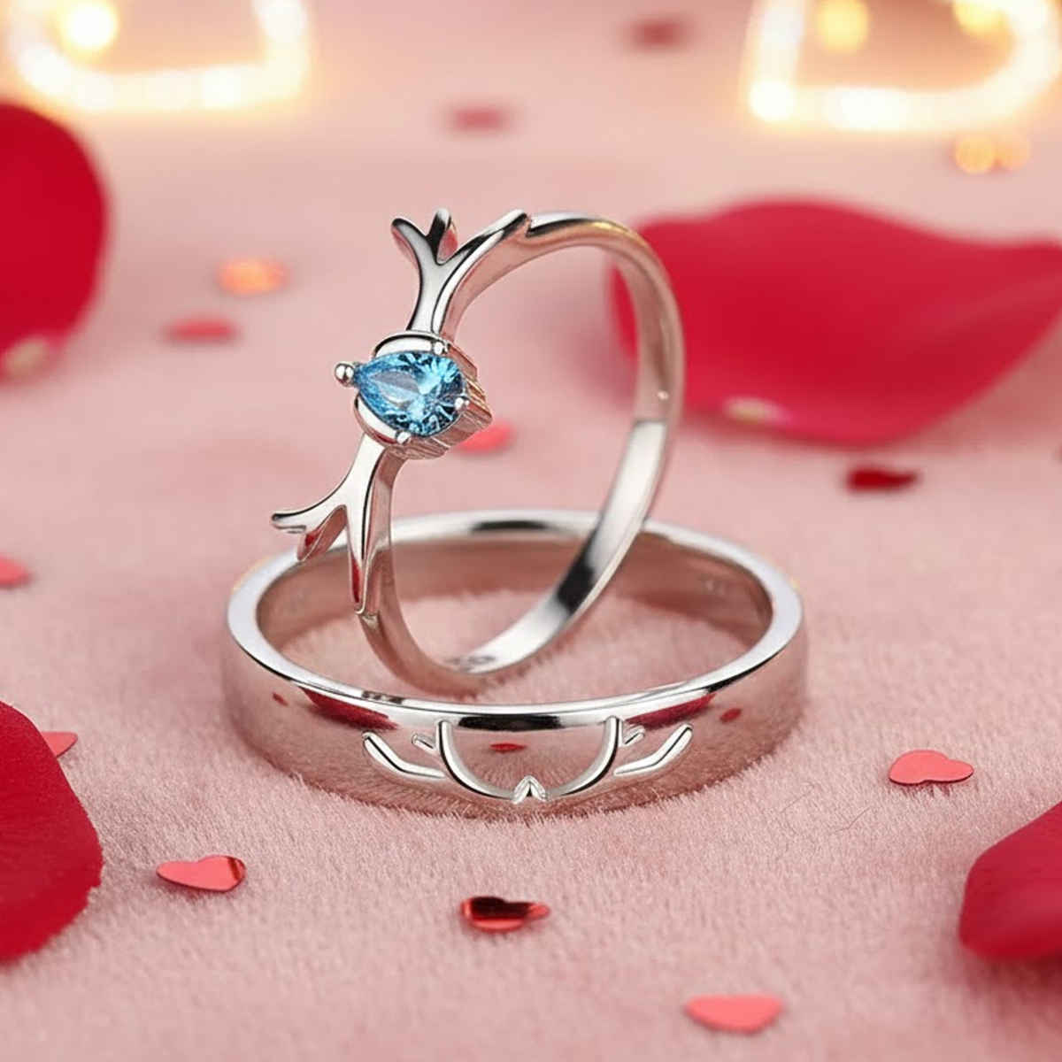 YouBella Silver Plated Heart Proposal Adjustable Couple Ring | YBRG-20321