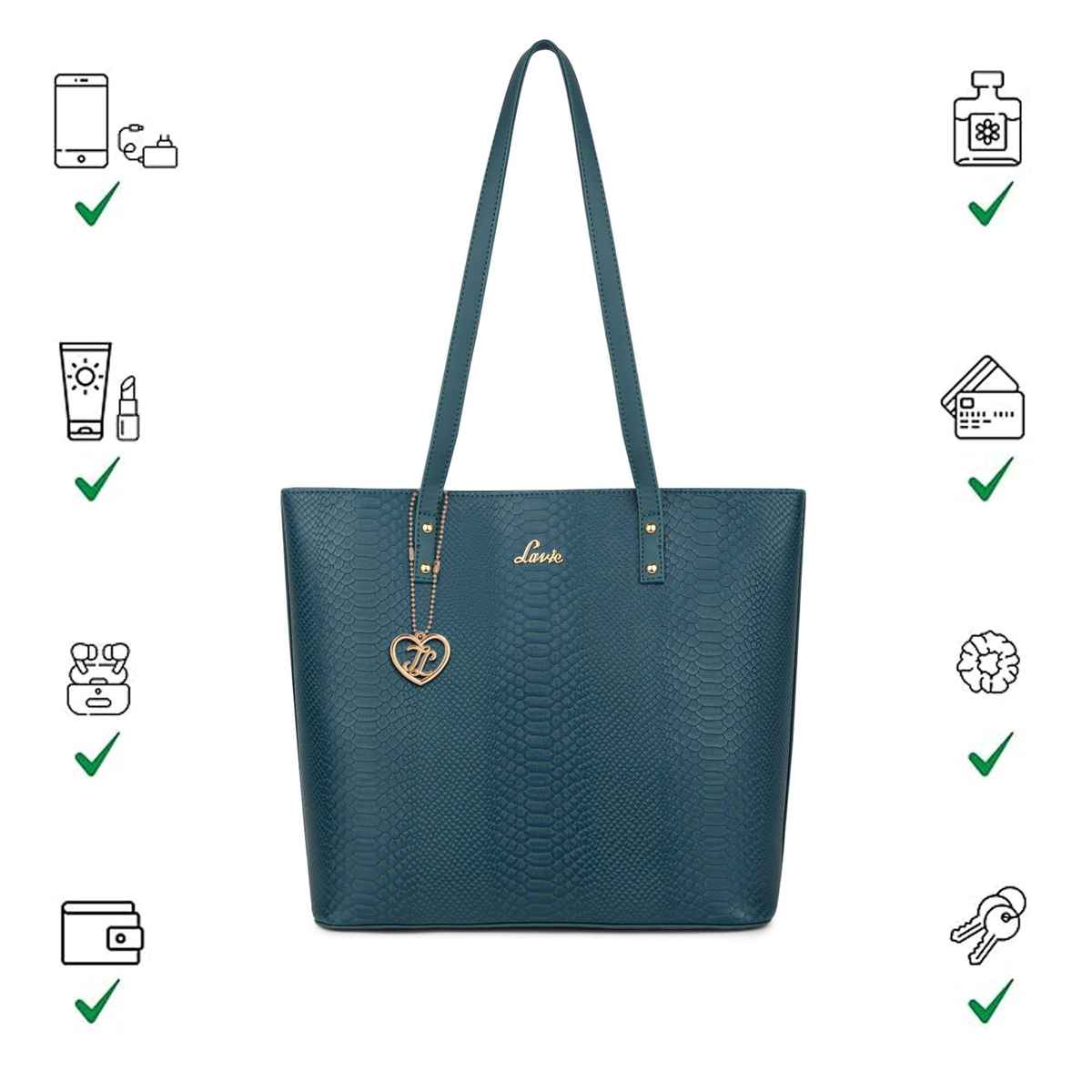 Lavie Women's Croc Pavo Tote Handbag | Tote Bag For Work | Ladies purse | Shoulder Bag | Green