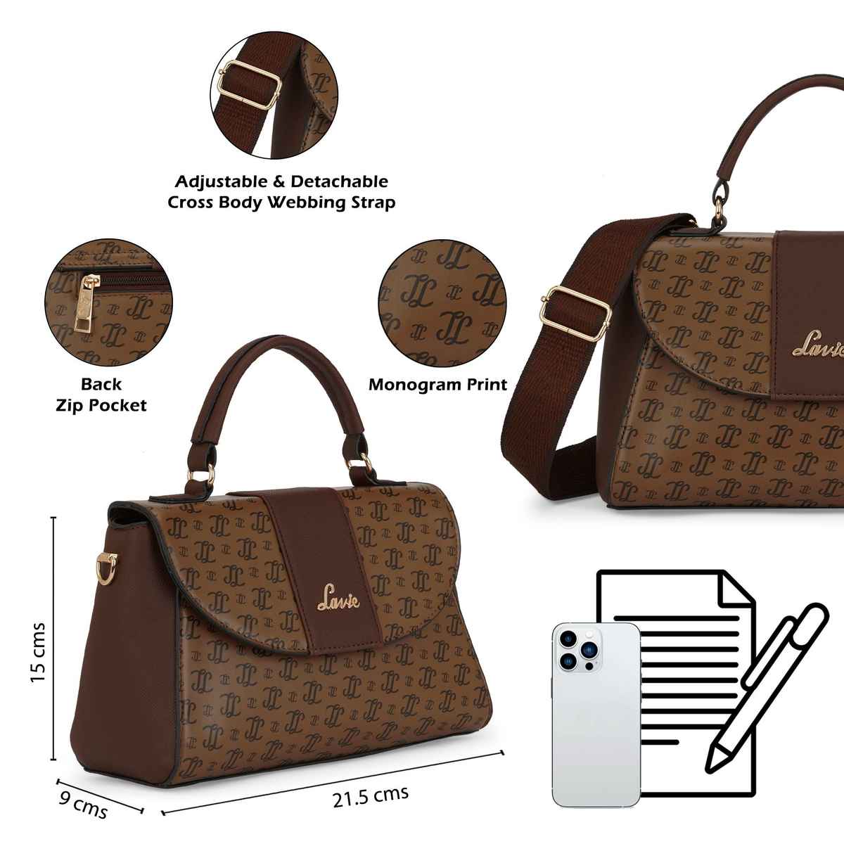 Lavie Women's Mono LL Becky Flap Satchel Handbag | Coffee
