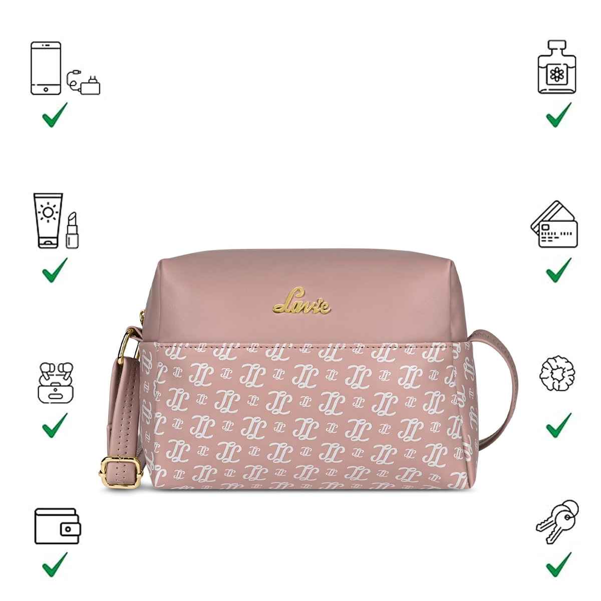 Lavie Women's Mono Ll Senna Box Crossbody Sling Bag | Ladies Purse Handbag | Pink