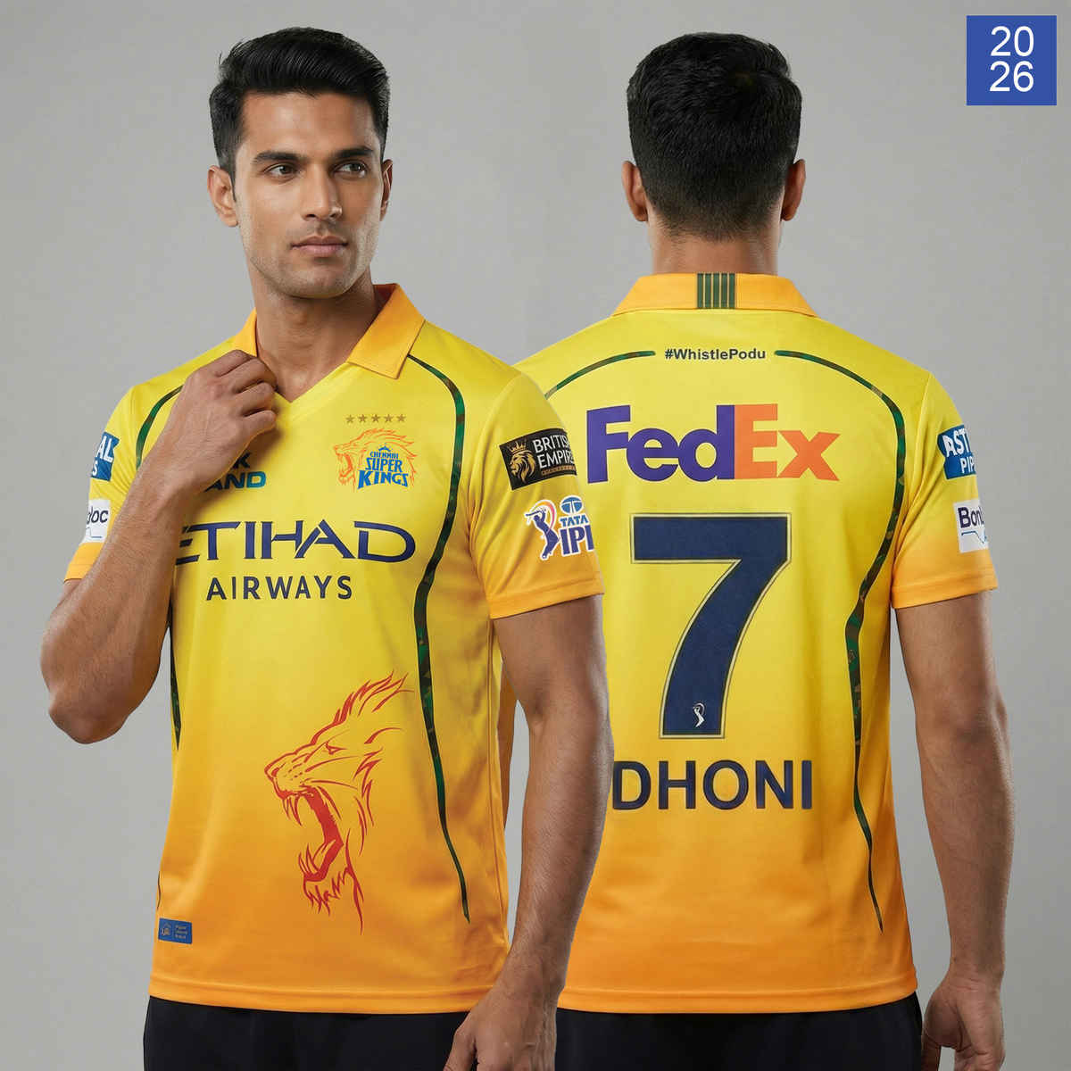 playR CSK - Chennai Super Kings Authentic Fan Jersey | IPL 2026 | Dhoni 7| 2XL