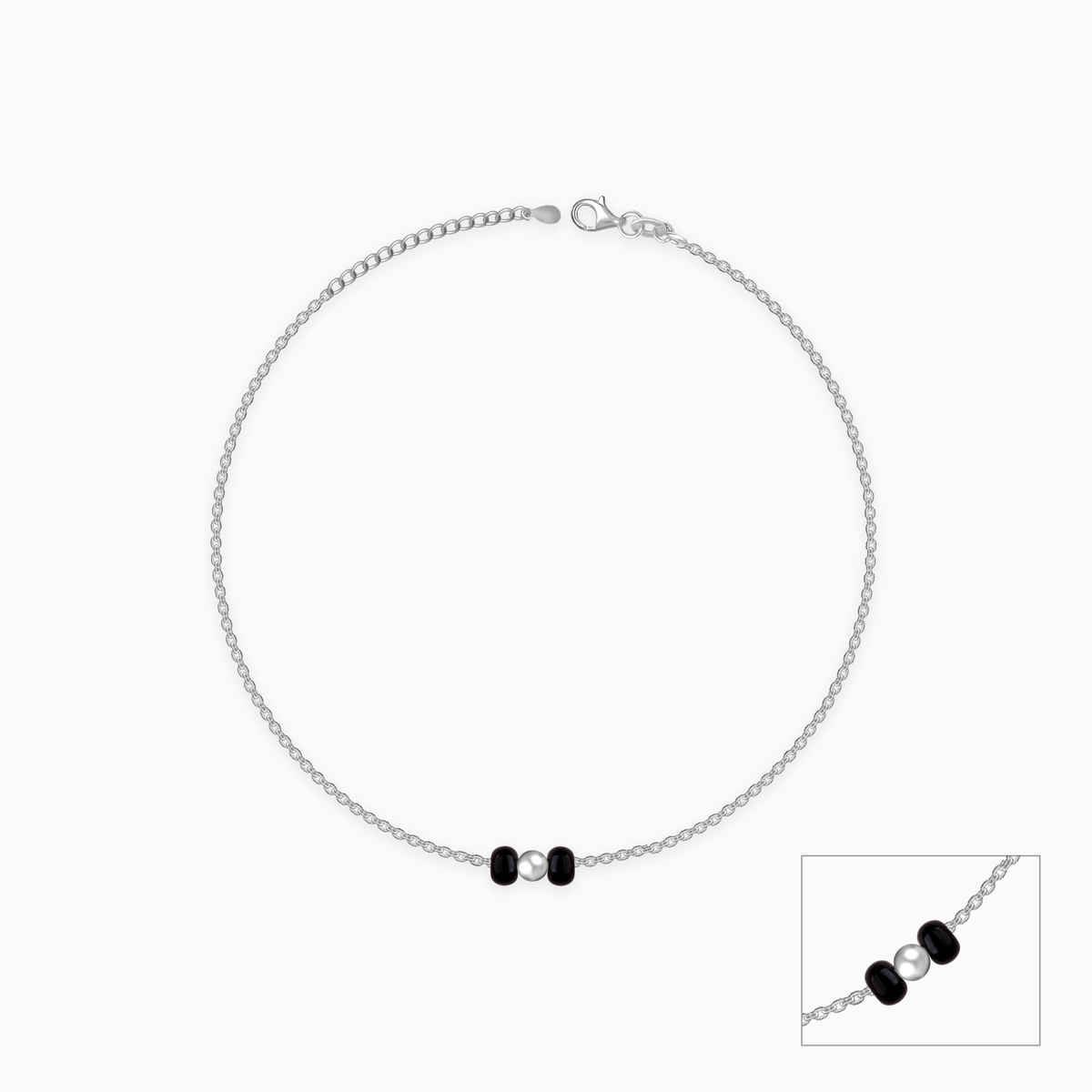 Giva Silver Minimal Black Beads Anklet