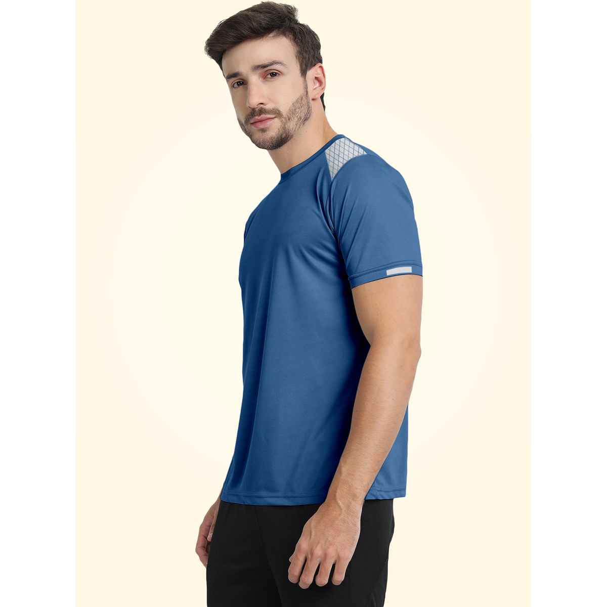 FTX Men s Solid Round Neck Polyester Half Sleeve Casual T-shirt | Blue | L
