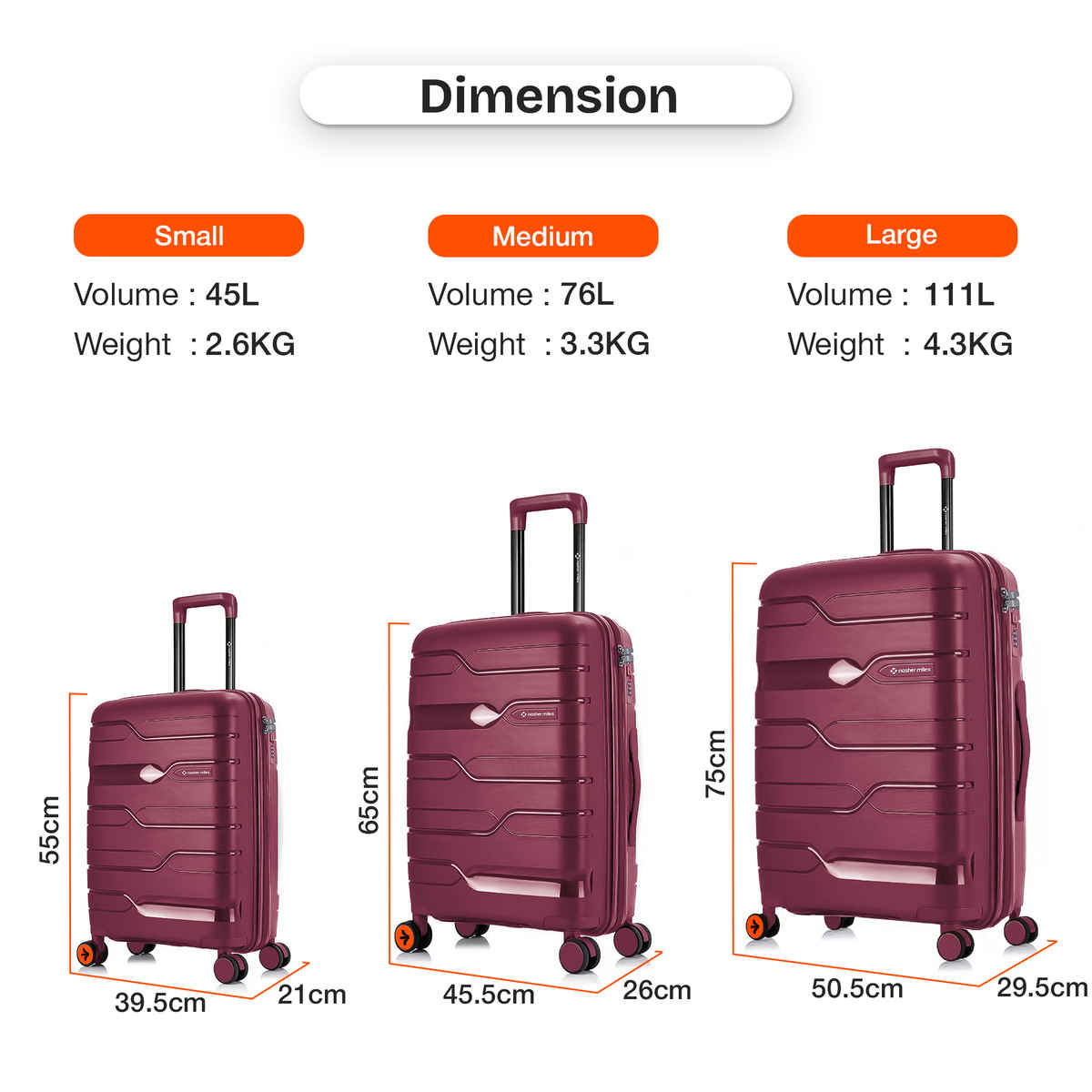 Nasher Miles Paris Check-In Hard Sided Polypropylene 28 Inch|75 cm Trolley Bag - Maroon
