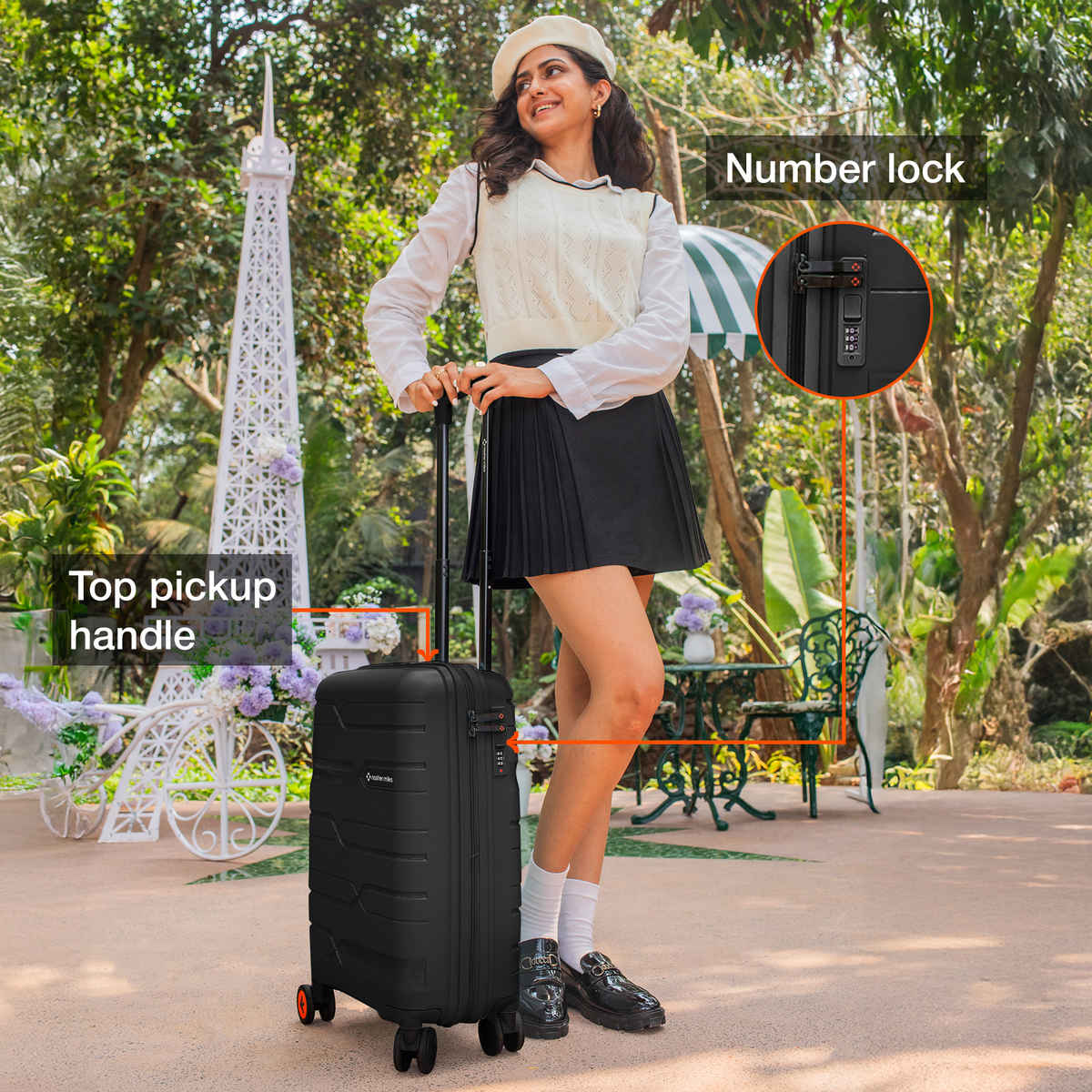 Nasher Miles Paris Cabin Hard-Sided Polypropylene Luggage- 20 Inch - 55 cm Trolley Bag- Black