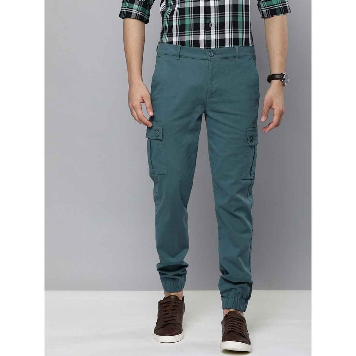 The Indian Garage Co Men's Slim Fit Solid Casual Trouser | Teal - 32