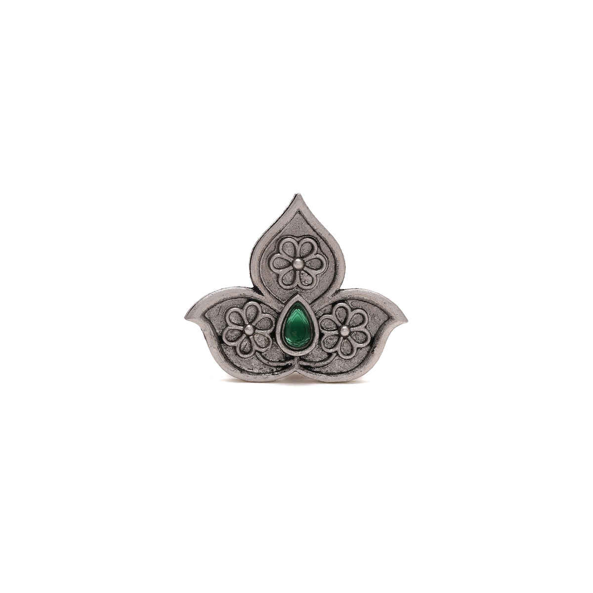 Priyaasi Silver Oxidised Green Stone Studded Ring